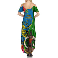 Vanuatu Malampa Day Summer Maxi Dress Coat Of Arms Mix Tropical Flowers - Wonder Print Shop