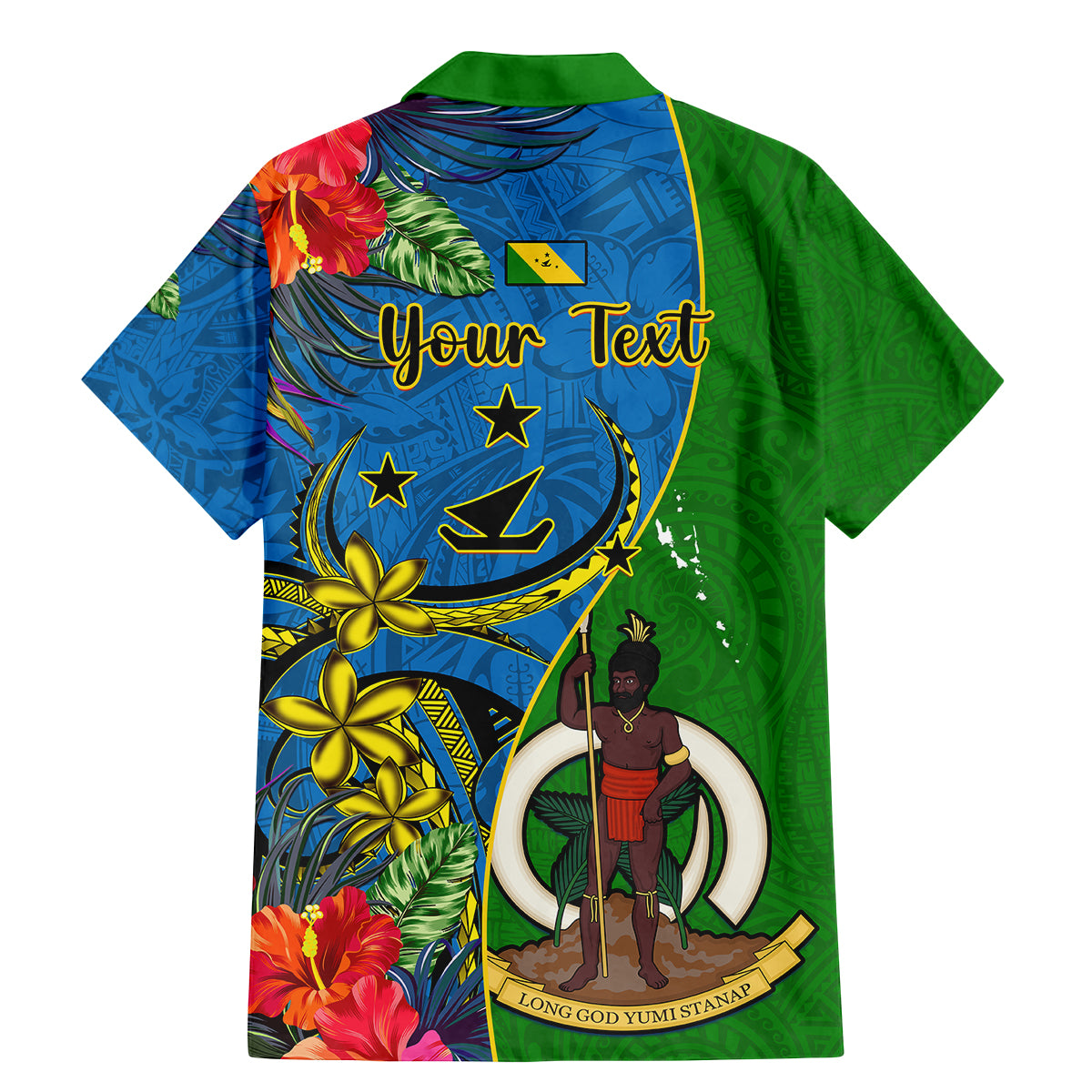 Personalised Vanuatu Malampa Day Family Matching Mermaid Dress and Hawaiian Shirt Coat Of Arms Mix Tropical Flowers - Wonder Print Shop