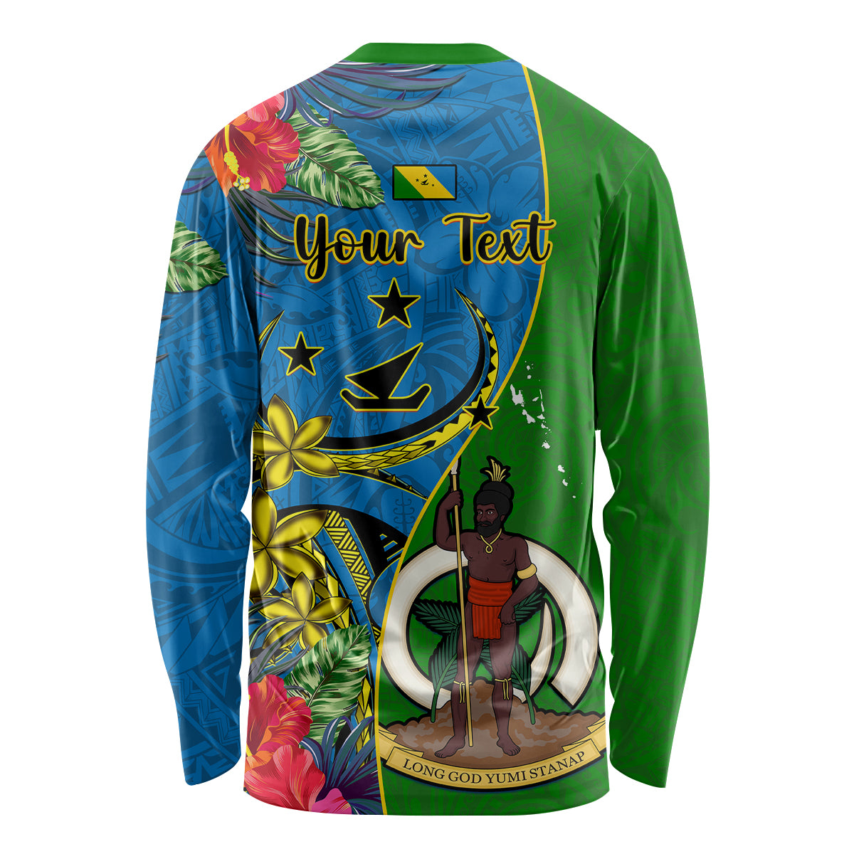 Personalised Vanuatu Malampa Day Long Sleeve Shirt Coat Of Arms Mix Tropical Flowers - Wonder Print Shop