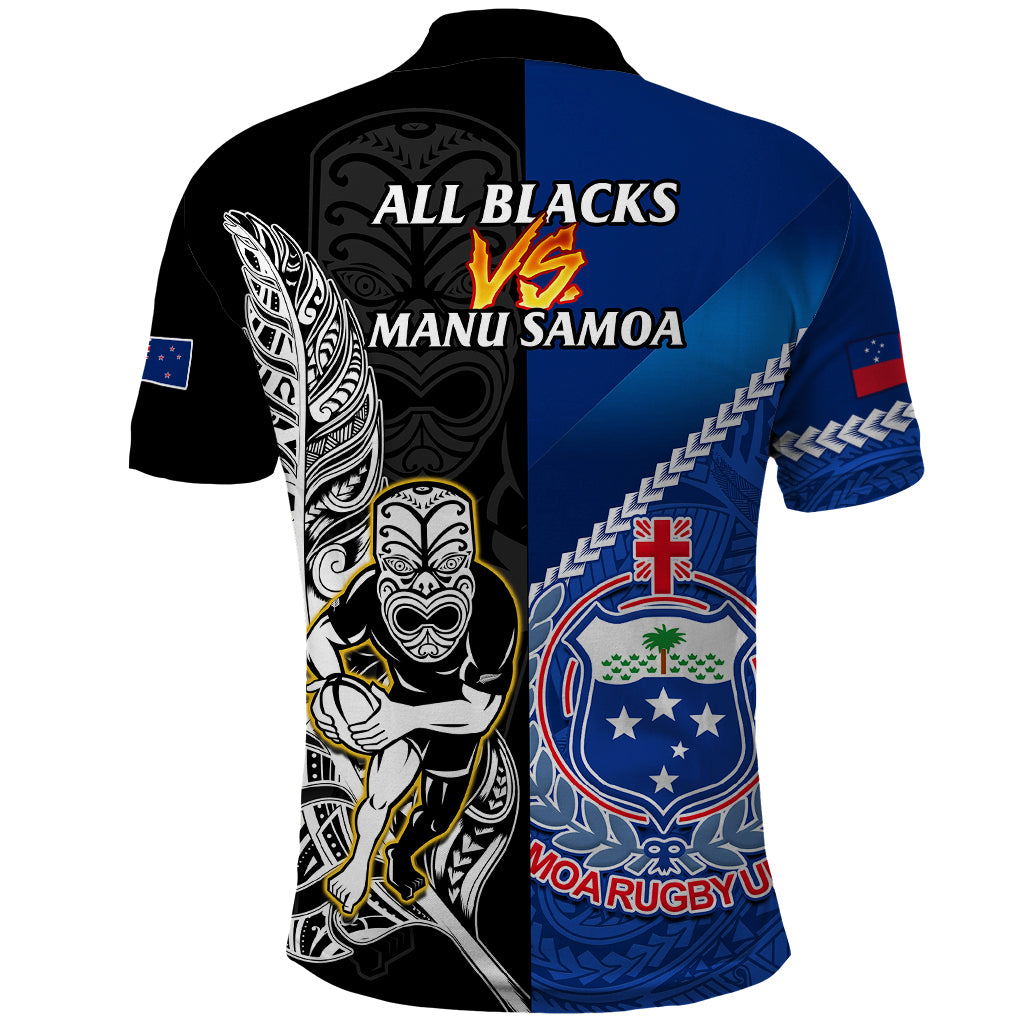 New Zealand And Samoa Rugby Polo Shirt All Black Tiki Fern Mix Manu Samoa 2023 World Cup - Wonder Print Shop