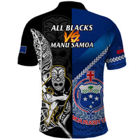 New Zealand And Samoa Rugby Polo Shirt All Black Tiki Fern Mix Manu Samoa 2023 World Cup - Wonder Print Shop