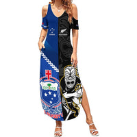 New Zealand And Samoa Rugby Summer Maxi Dress All Black Tiki Fern Mix Manu Samoa 2023 World Cup - Wonder Print Shop