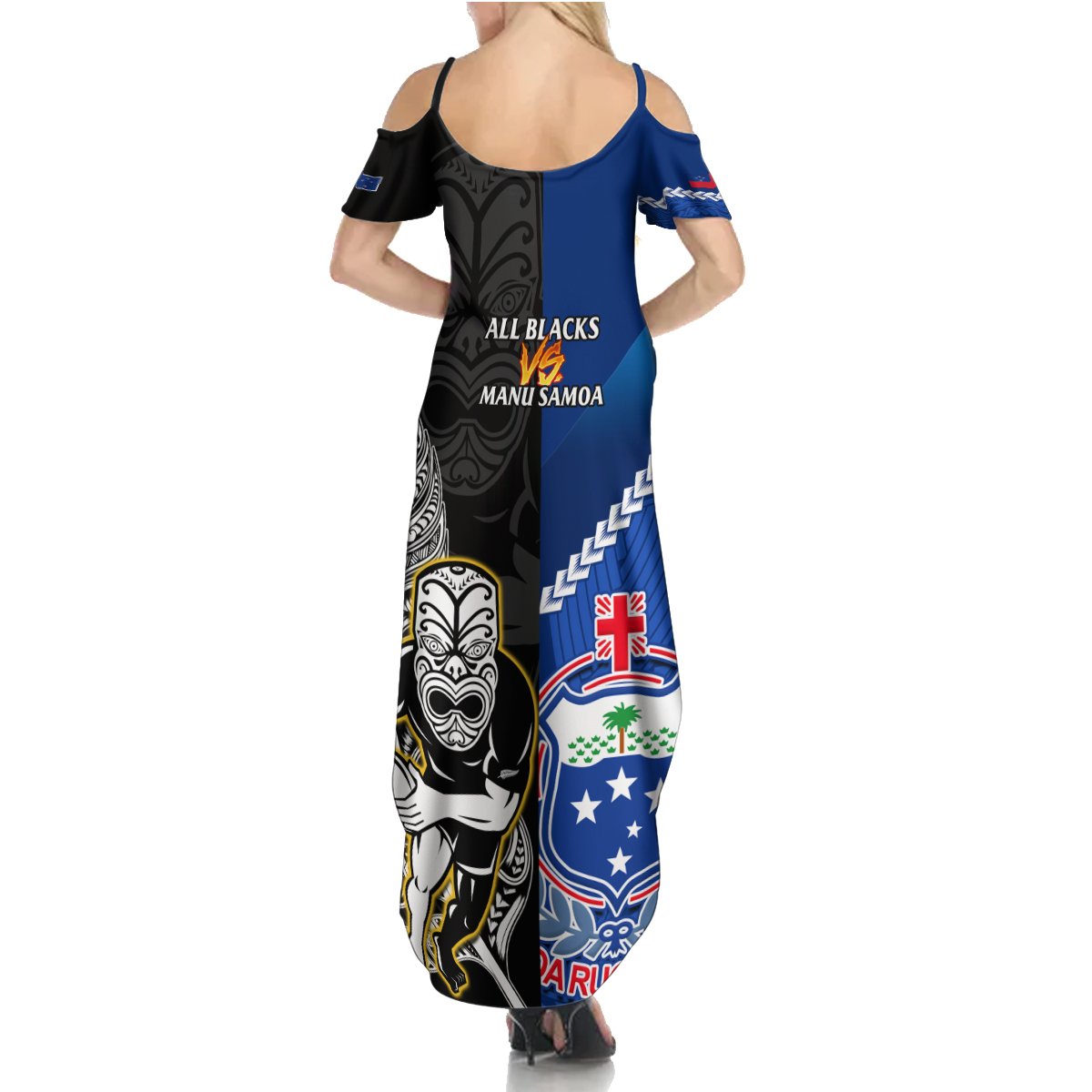 New Zealand And Samoa Rugby Summer Maxi Dress All Black Tiki Fern Mix Manu Samoa 2023 World Cup - Wonder Print Shop