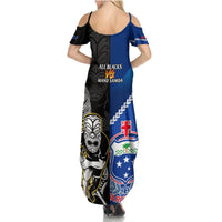 New Zealand And Samoa Rugby Summer Maxi Dress All Black Tiki Fern Mix Manu Samoa 2023 World Cup - Wonder Print Shop