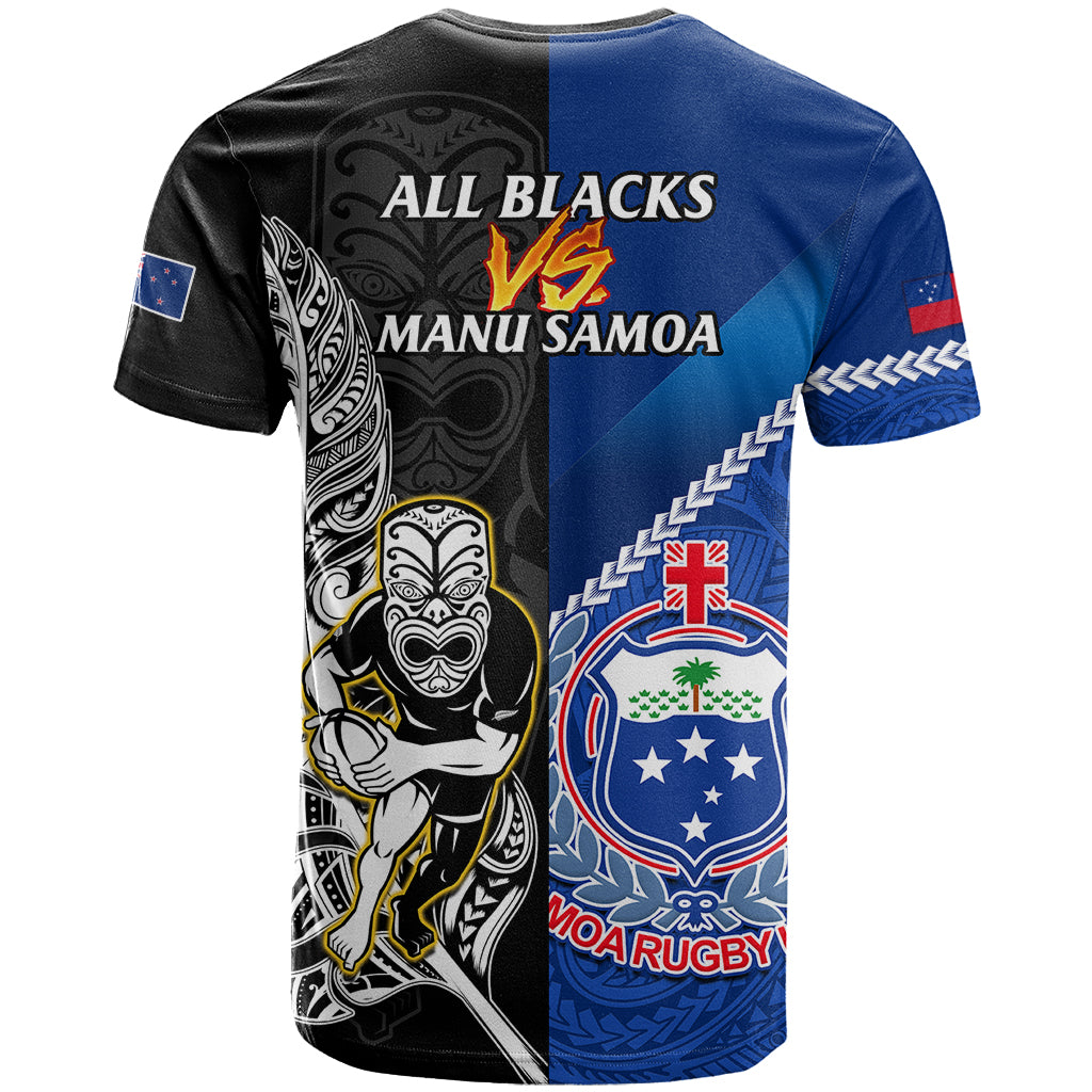 New Zealand And Samoa Rugby T Shirt All Black Tiki Fern Mix Manu Samoa 2023 World Cup - Wonder Print Shop