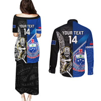 Custom New Zealand And Samoa Rugby Couples Matching Puletasi Dress and Long Sleeve Button Shirts All Black Tiki Fern Mix Manu Samoa 2023 World Cup - Wonder Print Shop