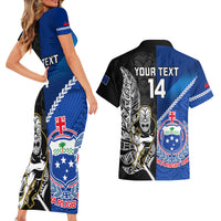 Custom New Zealand And Samoa Rugby Couples Matching Short Sleeve Bodycon Dress and Hawaiian Shirt All Black Tiki Fern Mix Manu Samoa 2023 World Cup - Wonder Print Shop