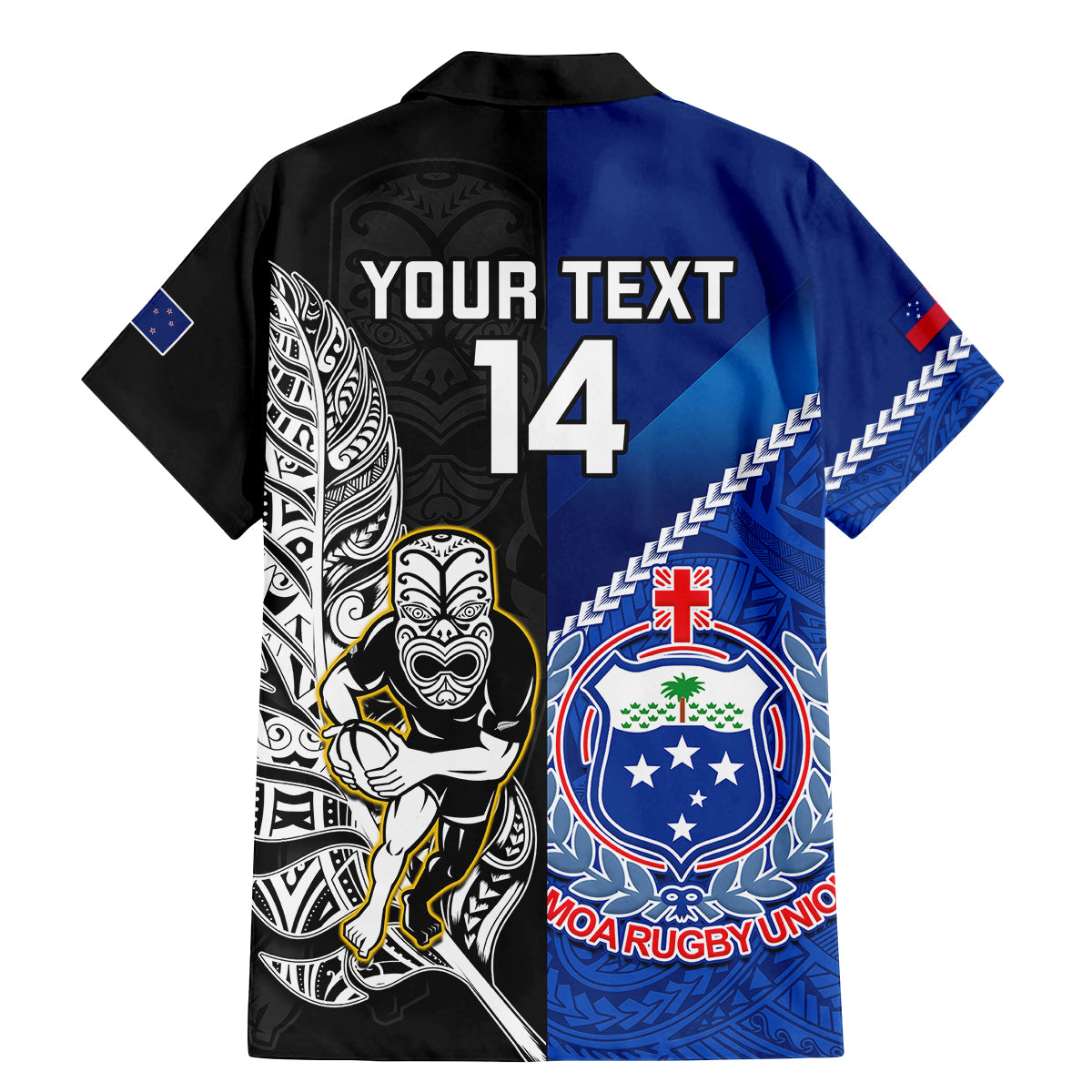Custom New Zealand And Samoa Rugby Family Matching Mermaid Dress and Hawaiian Shirt All Black Tiki Fern Mix Manu Samoa 2023 World Cup - Wonder Print Shop