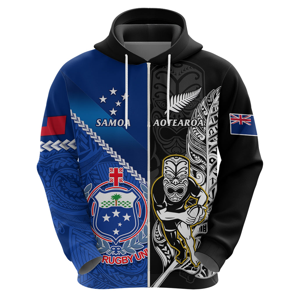 Custom New Zealand And Samoa Rugby Hoodie All Black Tiki Fern Mix Manu Samoa 2023 World Cup - Wonder Print Shop