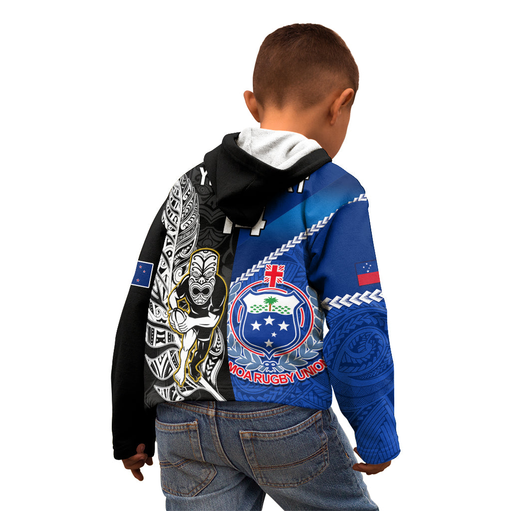 Custom New Zealand And Samoa Rugby Kid Hoodie All Black Tiki Fern Mix Manu Samoa 2023 World Cup - Wonder Print Shop