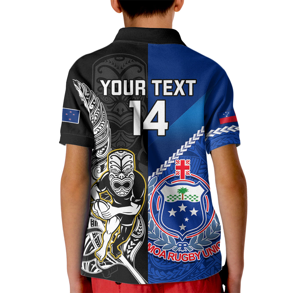 Custom New Zealand And Samoa Rugby Kid Polo Shirt All Black Tiki Fern Mix Manu Samoa 2023 World Cup - Wonder Print Shop