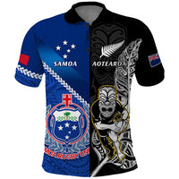 Custom New Zealand And Samoa Rugby Polo Shirt All Black Tiki Fern Mix Manu Samoa 2023 World Cup - Wonder Print Shop