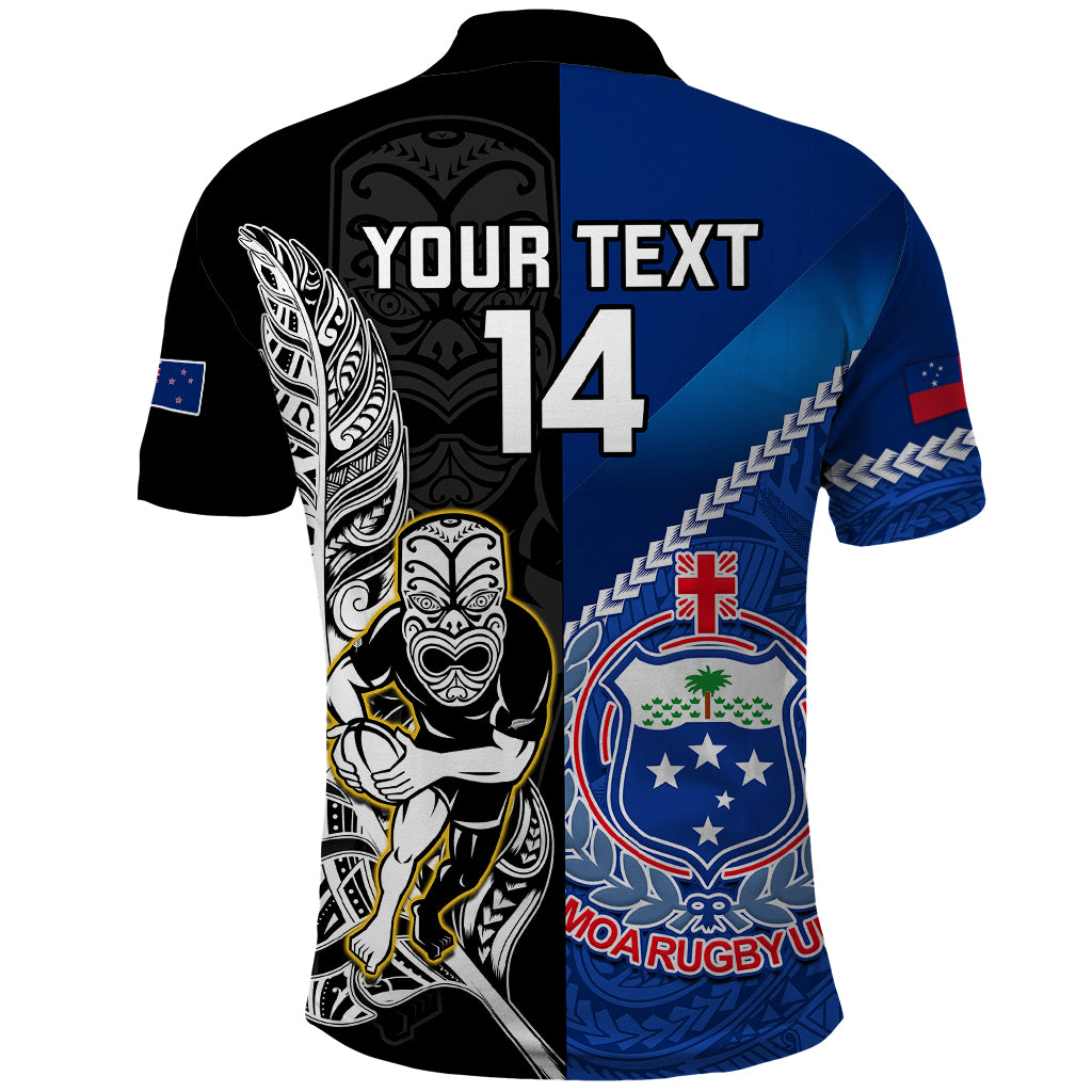 Custom New Zealand And Samoa Rugby Polo Shirt All Black Tiki Fern Mix Manu Samoa 2023 World Cup - Wonder Print Shop
