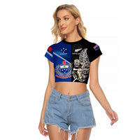 Custom New Zealand And Samoa Rugby Raglan Cropped T Shirt All Black Tiki Fern Mix Manu Samoa 2023 World Cup - Wonder Print Shop