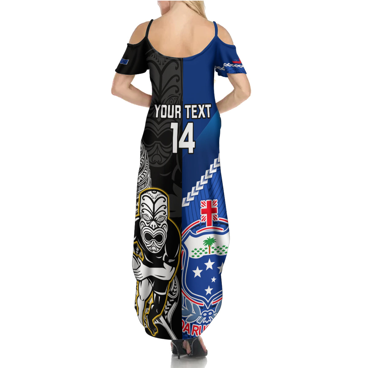 Custom New Zealand And Samoa Rugby Summer Maxi Dress All Black Tiki Fern Mix Manu Samoa 2023 World Cup - Wonder Print Shop