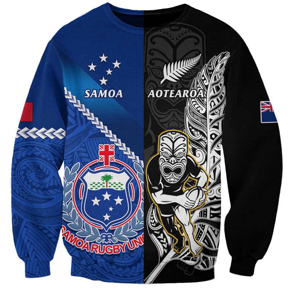 Custom New Zealand And Samoa Rugby Sweatshirt All Black Tiki Fern Mix Manu Samoa 2023 World Cup - Wonder Print Shop