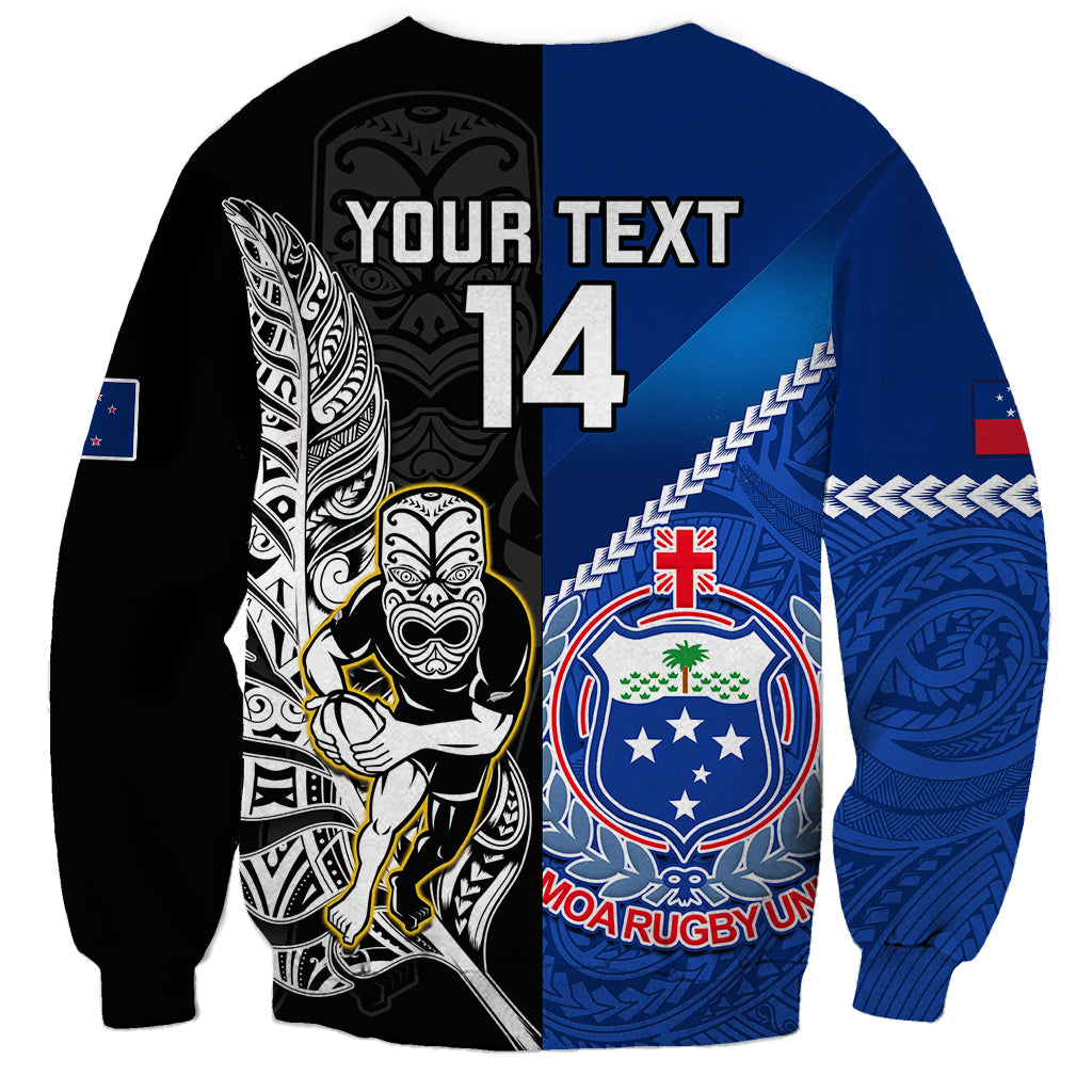 Custom New Zealand And Samoa Rugby Sweatshirt All Black Tiki Fern Mix Manu Samoa 2023 World Cup - Wonder Print Shop