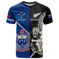 Custom New Zealand And Samoa Rugby T Shirt All Black Tiki Fern Mix Manu Samoa 2023 World Cup - Wonder Print Shop