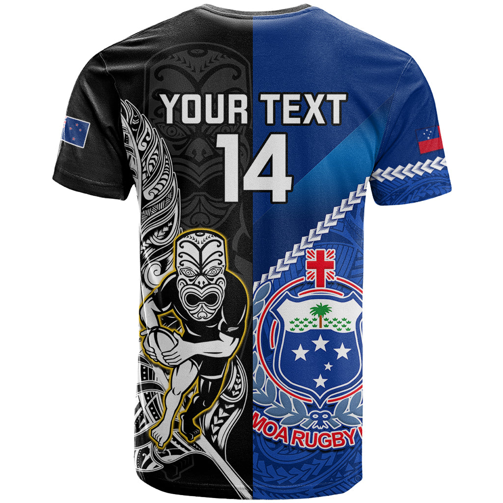 Custom New Zealand And Samoa Rugby T Shirt All Black Tiki Fern Mix Manu Samoa 2023 World Cup - Wonder Print Shop