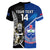 Custom New Zealand And Samoa Rugby Women V Neck T Shirt All Black Tiki Fern Mix Manu Samoa 2023 World Cup - Wonder Print Shop