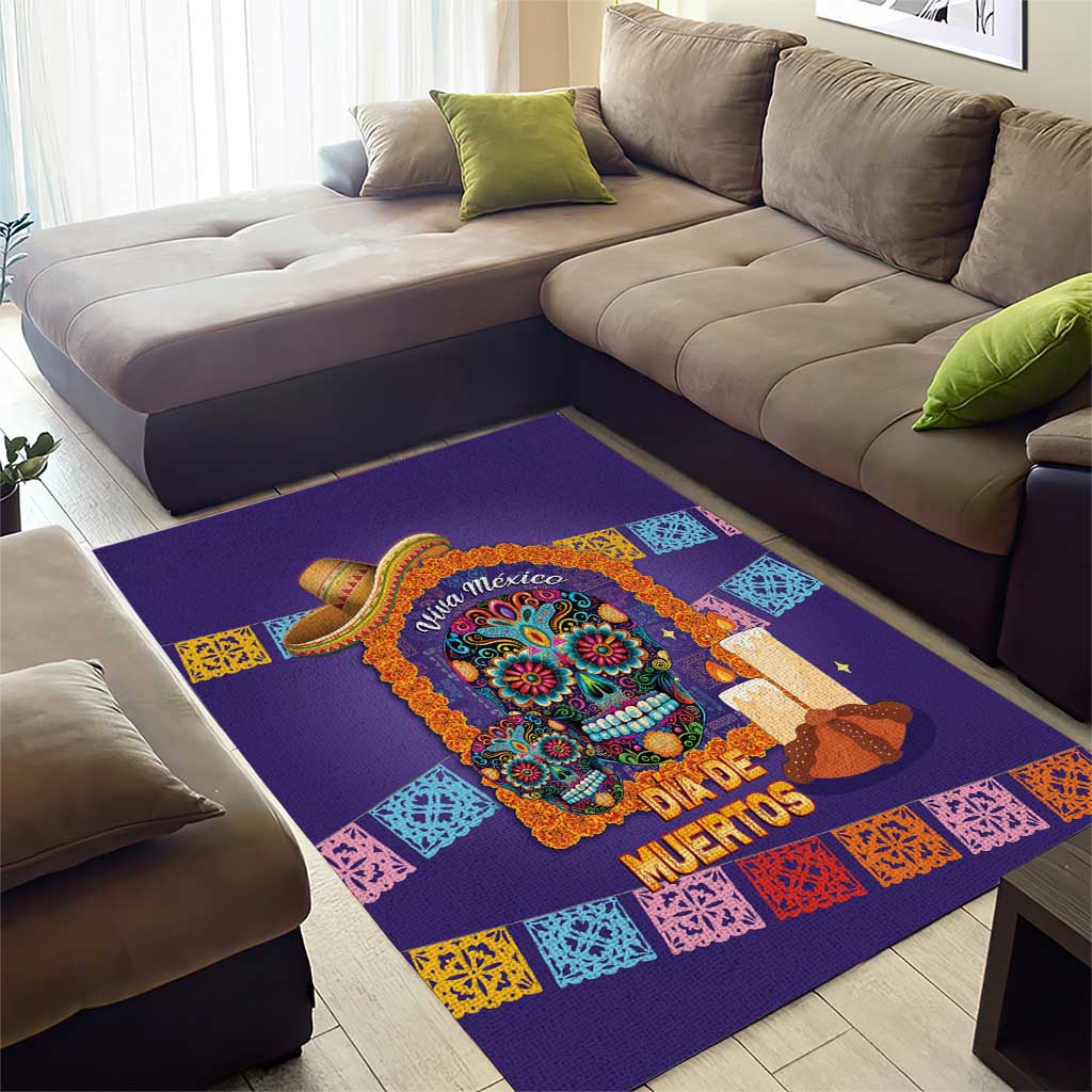 Mexico Day Of The Dead Area Rug Sombrero Sugar Skull Marigold Pan De Muerto - Wonder Print Shop