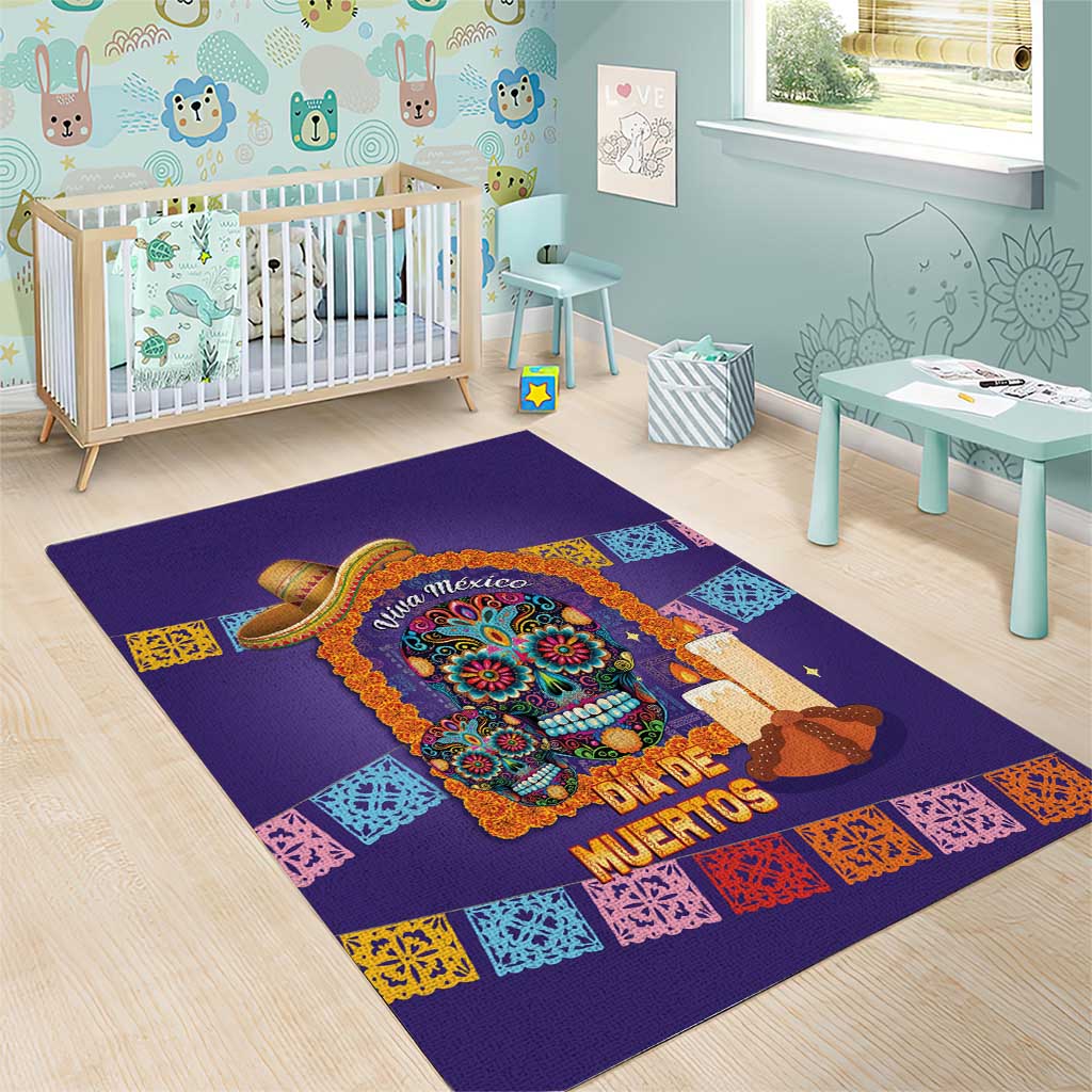 Mexico Day Of The Dead Area Rug Sombrero Sugar Skull Marigold Pan De Muerto - Wonder Print Shop