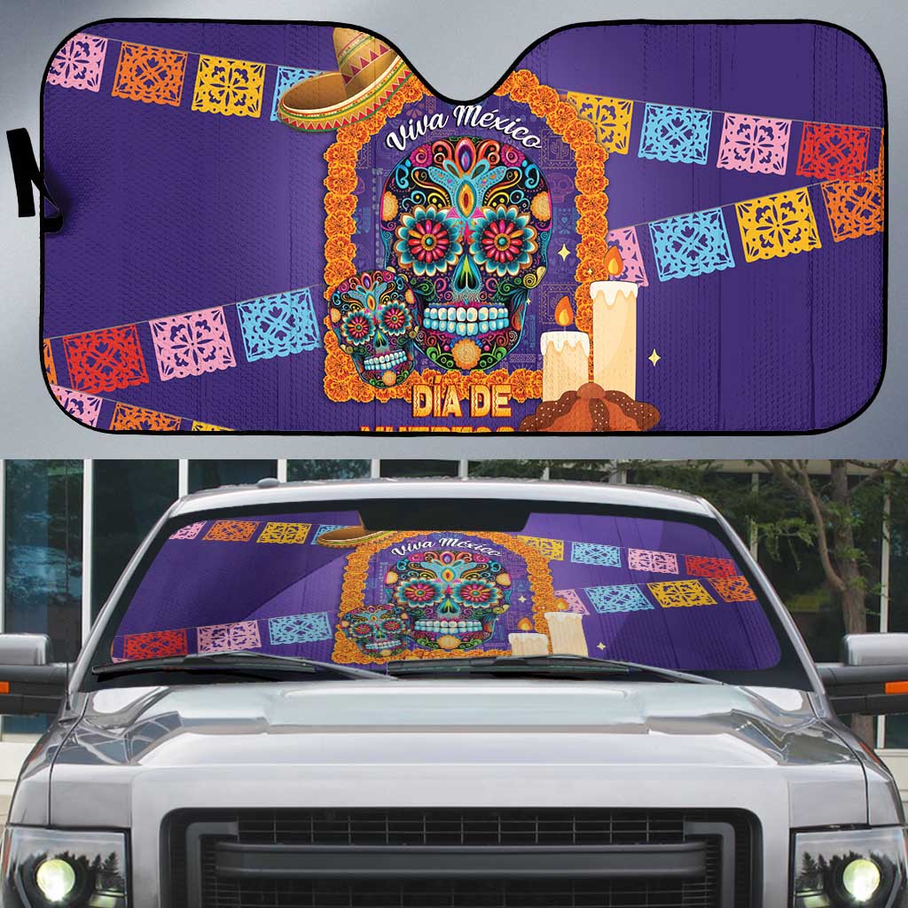 Mexico Day Of The Dead Auto Sun Shade Sombrero Sugar Skull Marigold Pan De Muerto - Wonder Print Shop