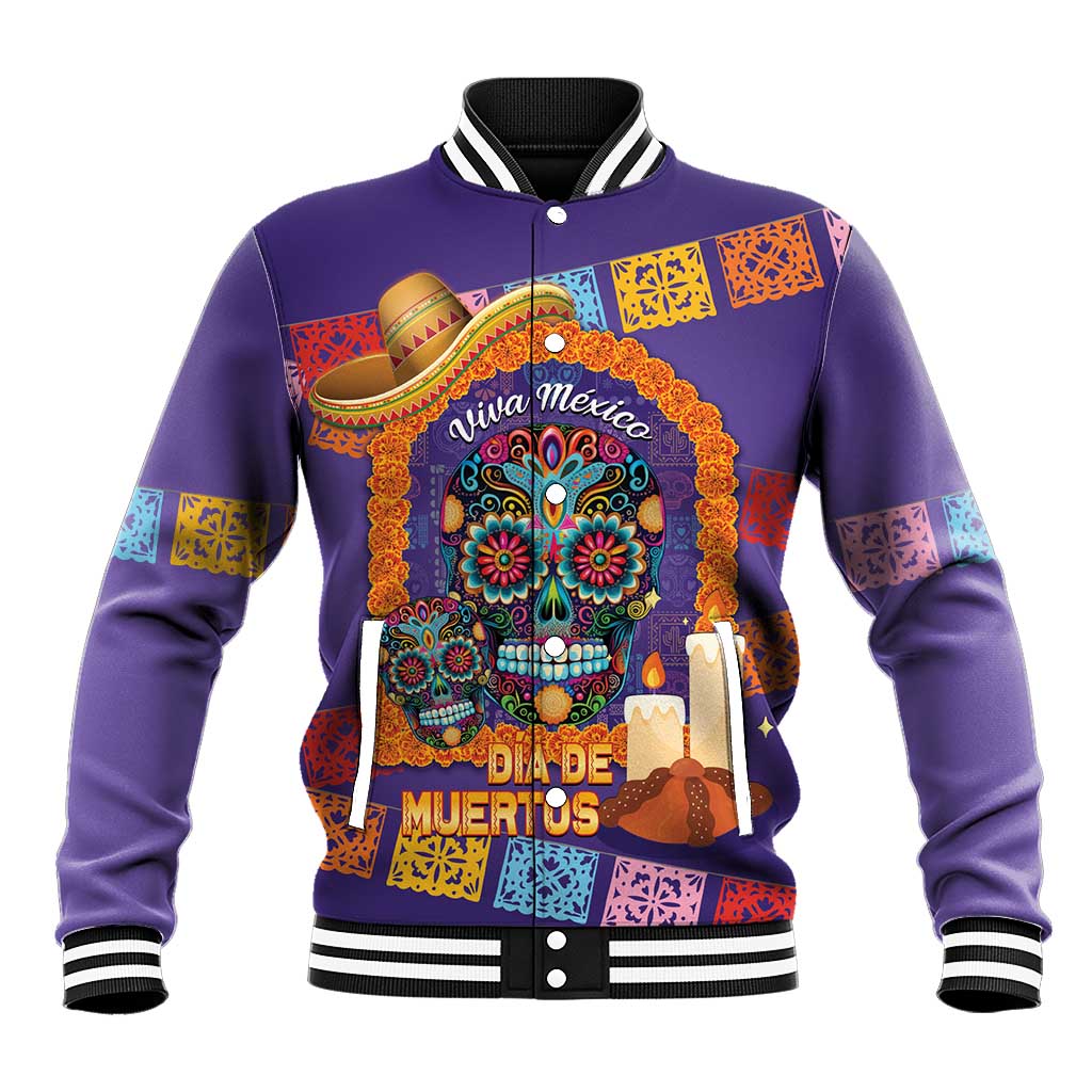 Mexico Day Of The Dead Baseball Jacket Sombrero Sugar Skull Marigold Pan De Muerto - Wonder Print Shop