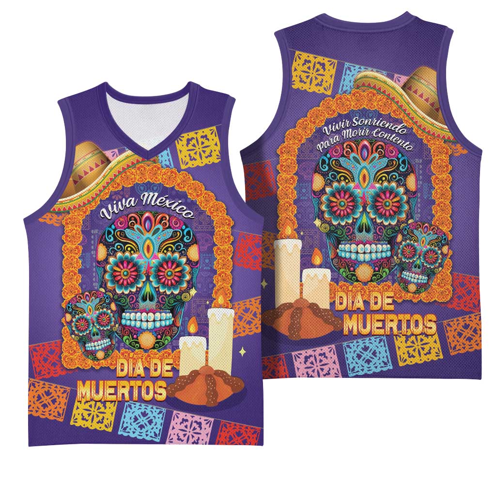 Mexico Day Of The Dead Basketball Jersey Sombrero Sugar Skull Marigold Pan De Muerto - Wonder Print Shop
