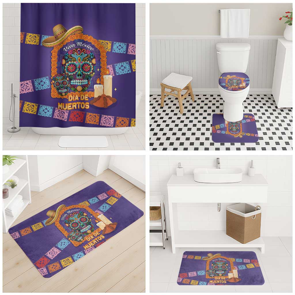 Mexico Day Of The Dead Bathroom Set Sombrero Sugar Skull Marigold Pan De Muerto - Wonder Print Shop