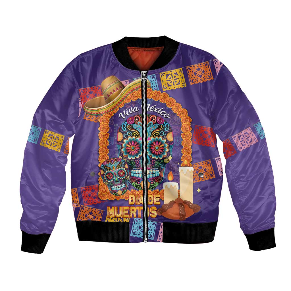 Mexico Day Of The Dead Bomber Jacket Sombrero Sugar Skull Marigold Pan De Muerto - Wonder Print Shop