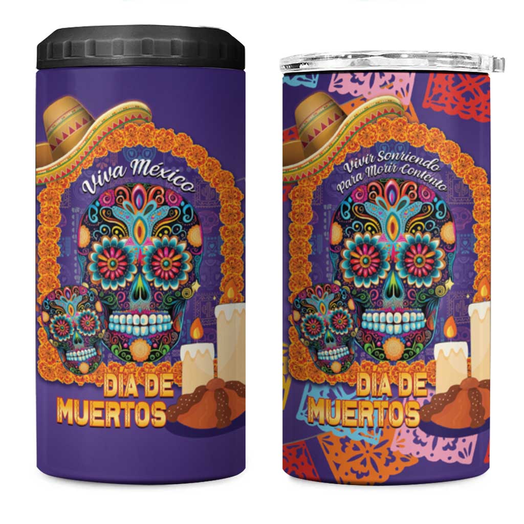 Mexico Day Of The Dead 4 in 1 Can Cooler Tumbler Sombrero Sugar Skull Marigold Pan De Muerto - Wonder Print Shop