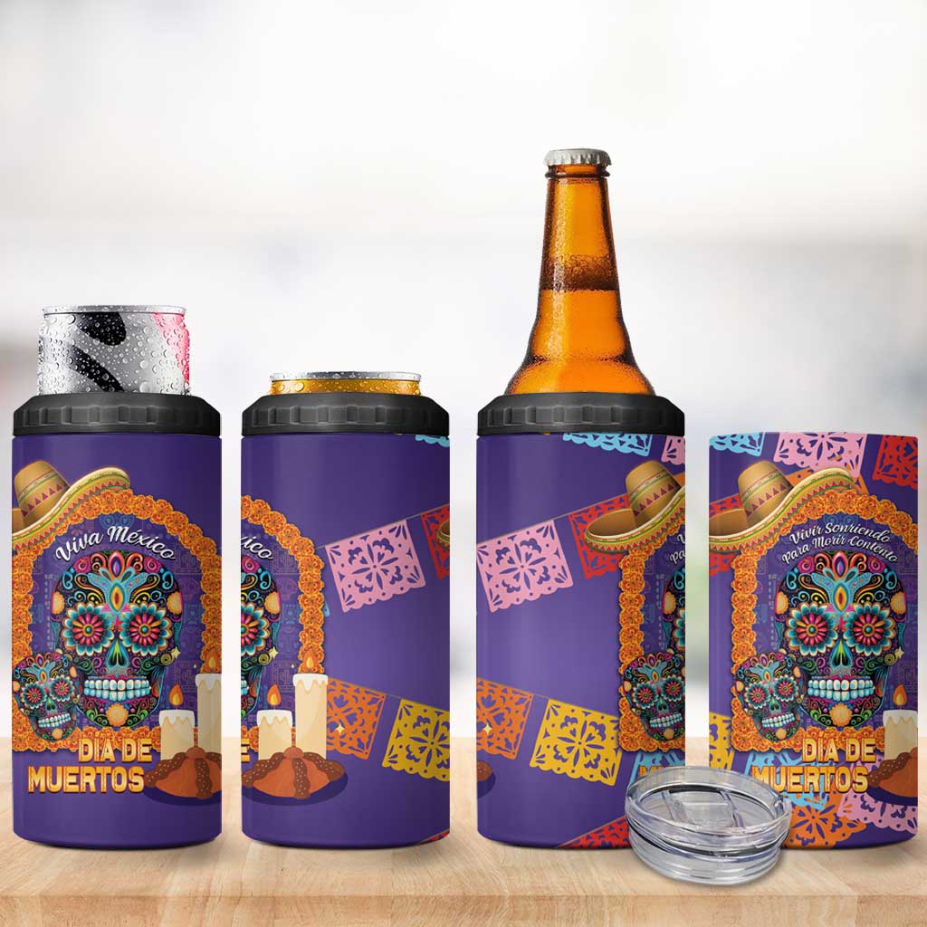 Mexico Day Of The Dead 4 in 1 Can Cooler Tumbler Sombrero Sugar Skull Marigold Pan De Muerto - Wonder Print Shop