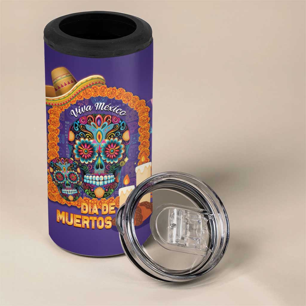 Mexico Day Of The Dead 4 in 1 Can Cooler Tumbler Sombrero Sugar Skull Marigold Pan De Muerto - Wonder Print Shop