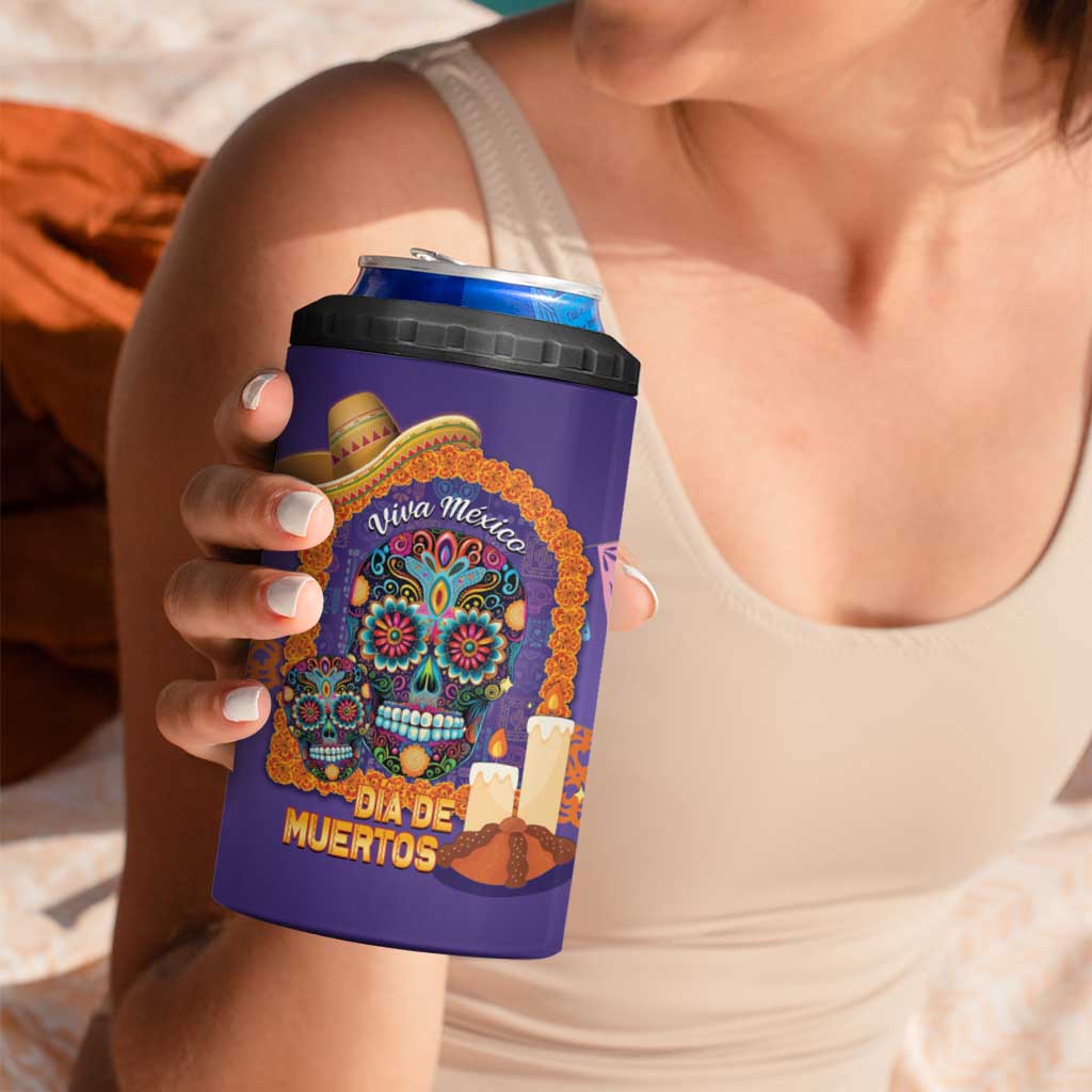 Mexico Day Of The Dead 4 in 1 Can Cooler Tumbler Sombrero Sugar Skull Marigold Pan De Muerto - Wonder Print Shop