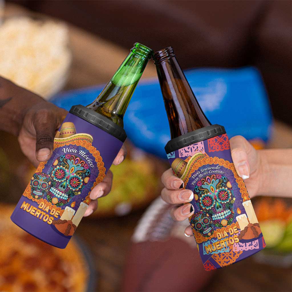 Mexico Day Of The Dead 4 in 1 Can Cooler Tumbler Sombrero Sugar Skull Marigold Pan De Muerto - Wonder Print Shop