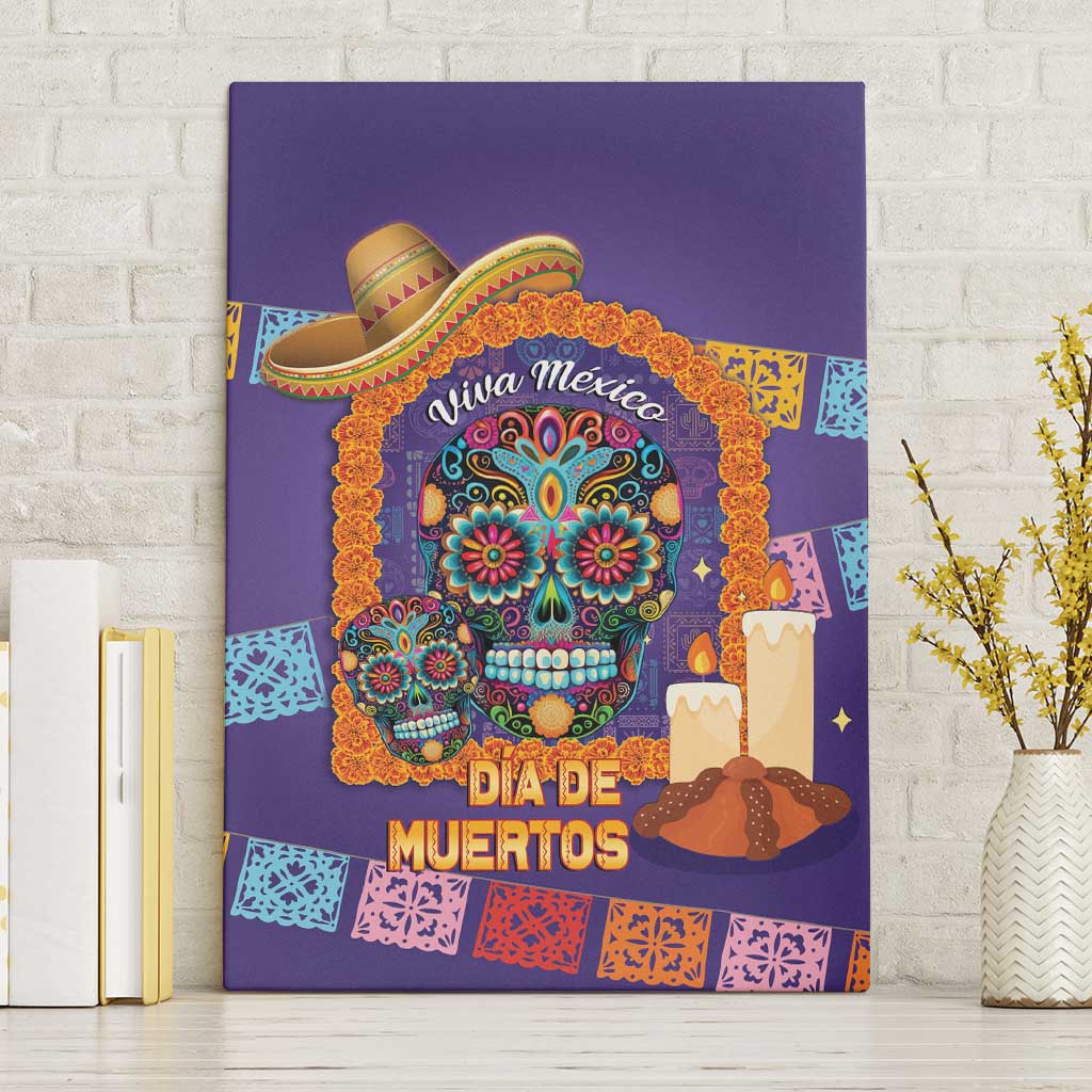 Mexico Day Of The Dead Canvas Wall Art Sombrero Sugar Skull Marigold Pan De Muerto - Wonder Print Shop