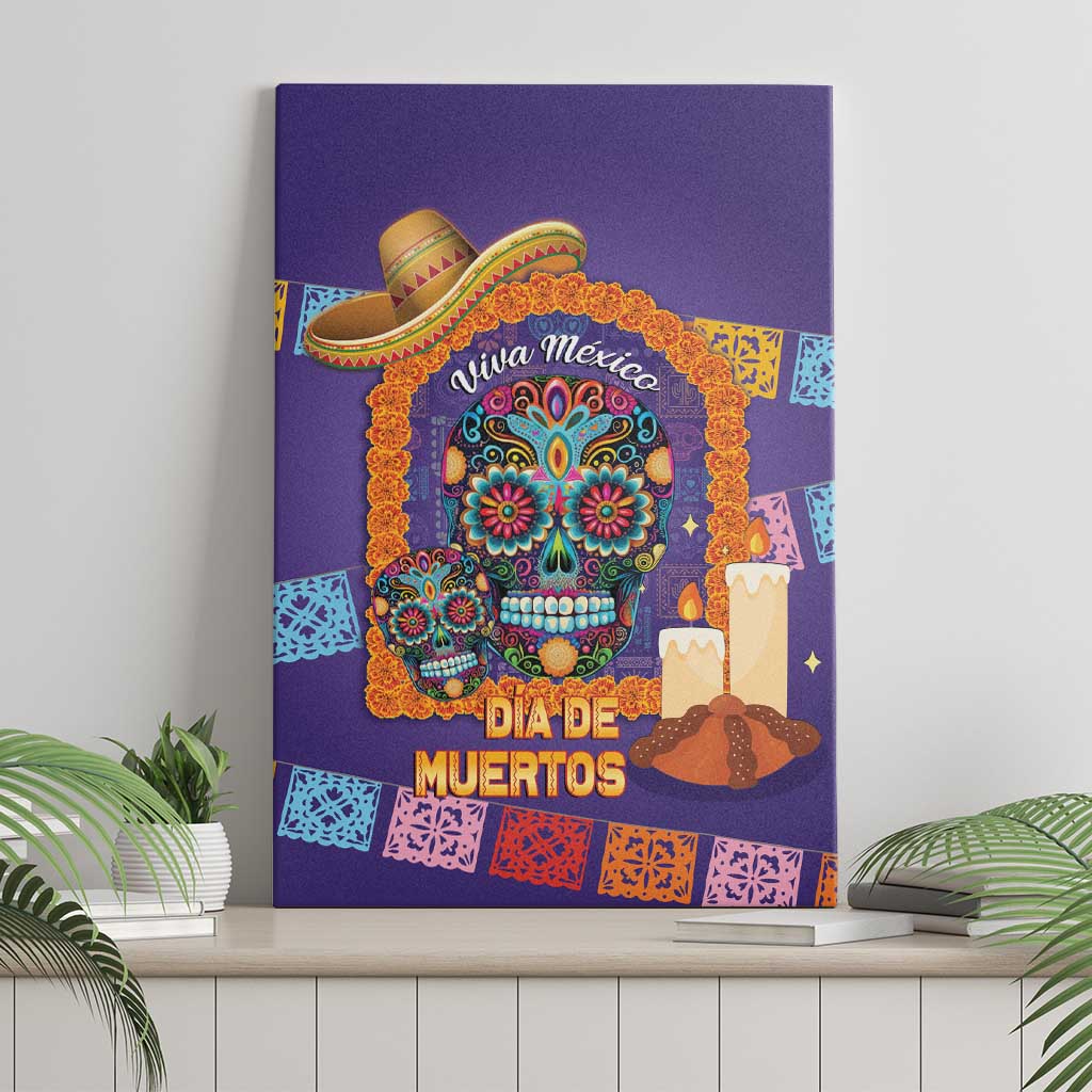 Mexico Day Of The Dead Canvas Wall Art Sombrero Sugar Skull Marigold Pan De Muerto - Wonder Print Shop