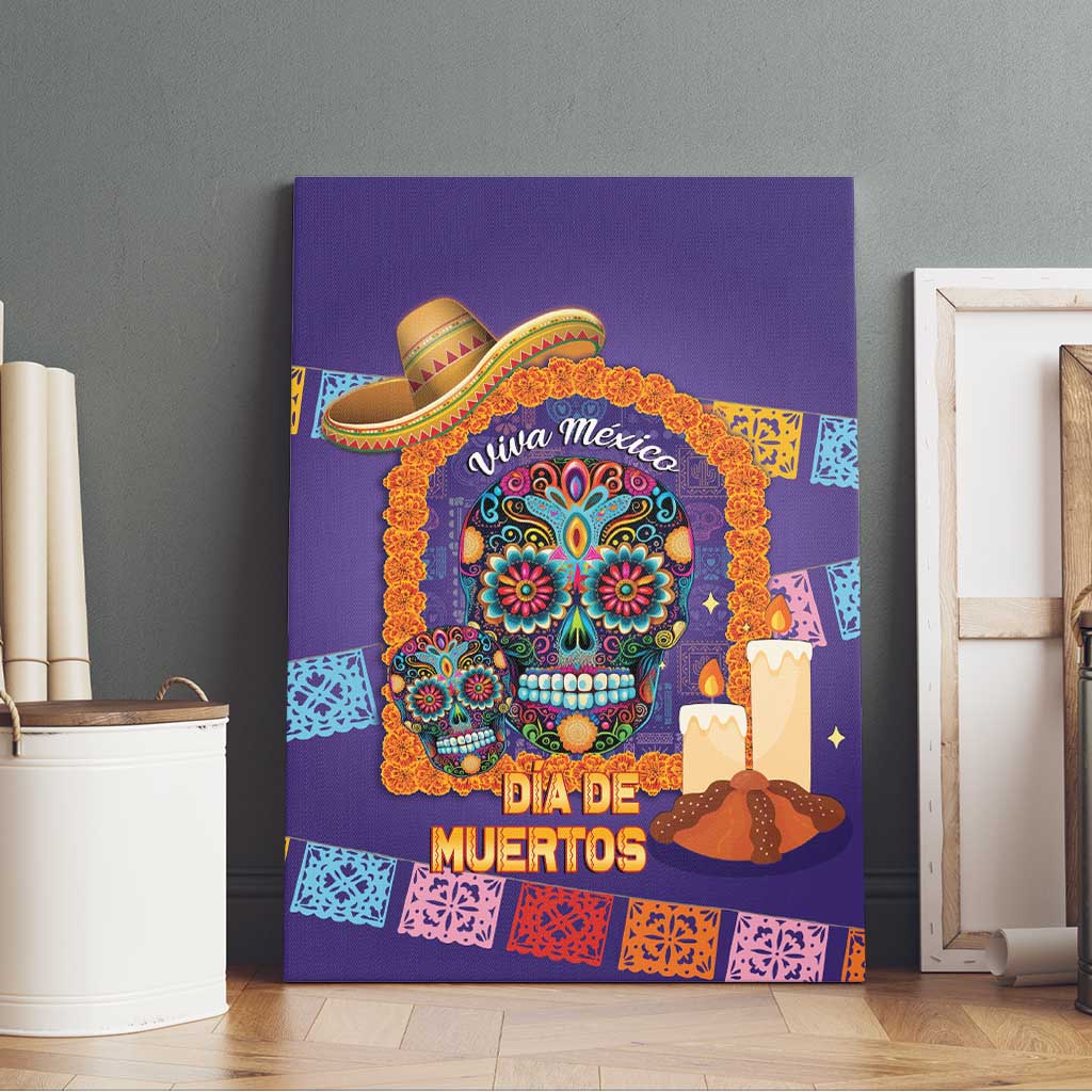 Mexico Day Of The Dead Canvas Wall Art Sombrero Sugar Skull Marigold Pan De Muerto - Wonder Print Shop
