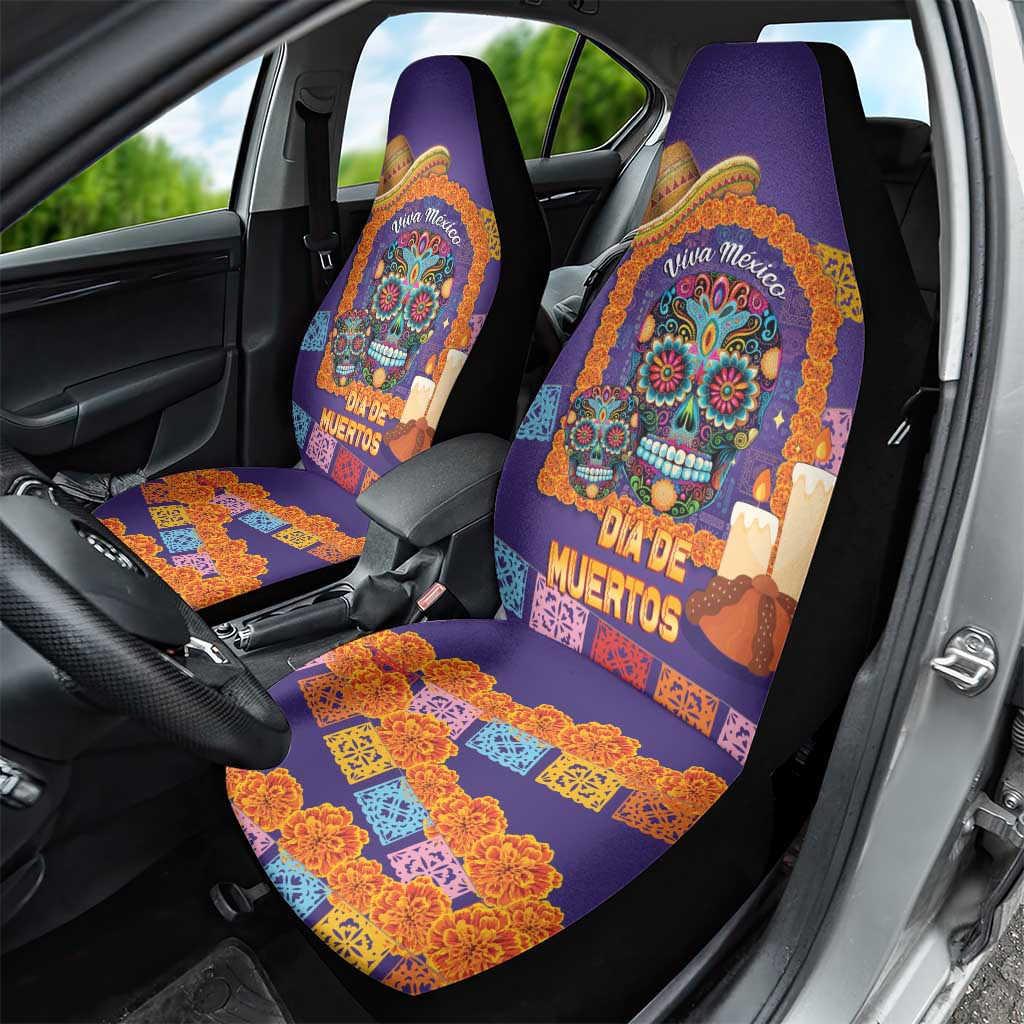 Mexico Day Of The Dead Car Seat Cover Sombrero Sugar Skull Marigold Pan De Muerto - Wonder Print Shop