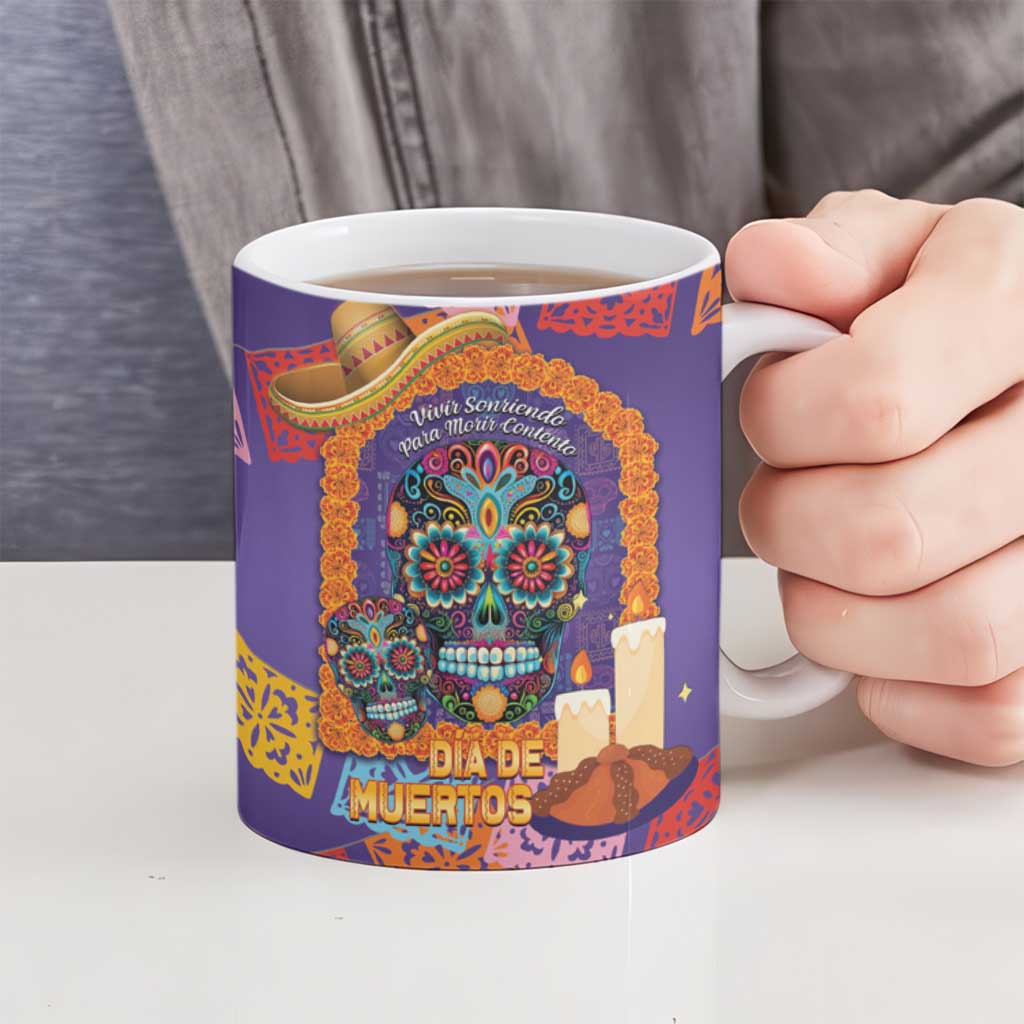 Mexico Day Of The Dead Ceramic Mug Sombrero Sugar Skull Marigold Pan De Muerto - Wonder Print Shop