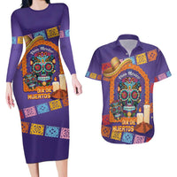 Mexico Day Of The Dead Couples Matching Long Sleeve Bodycon Dress and Hawaiian Shirt Sombrero Sugar Skull Marigold Pan De Muerto - Wonder Print Shop