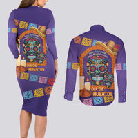 Mexico Day Of The Dead Couples Matching Long Sleeve Bodycon Dress and Long Sleeve Button Shirt Sombrero Sugar Skull Marigold Pan De Muerto - Wonder Print Shop