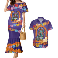 Mexico Day Of The Dead Couples Matching Mermaid Dress and Hawaiian Shirt Sombrero Sugar Skull Marigold Pan De Muerto - Wonder Print Shop