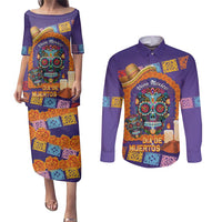 Mexico Day Of The Dead Couples Matching Puletasi and Long Sleeve Button Shirt Sombrero Sugar Skull Marigold Pan De Muerto - Wonder Print Shop
