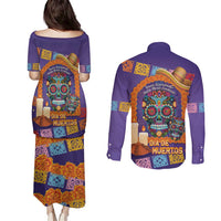 Mexico Day Of The Dead Couples Matching Puletasi and Long Sleeve Button Shirt Sombrero Sugar Skull Marigold Pan De Muerto - Wonder Print Shop