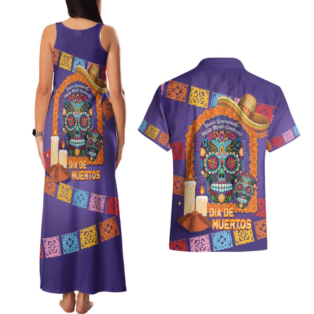 Mexico Day Of The Dead Couples Matching Tank Maxi Dress and Hawaiian Shirt Sombrero Sugar Skull Marigold Pan De Muerto - Wonder Print Shop