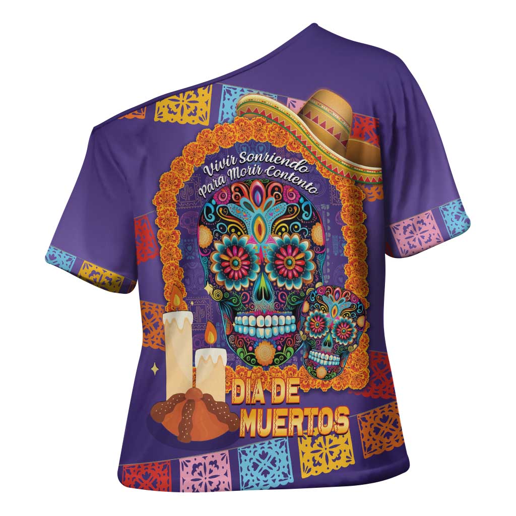 Mexico Day Of The Dead Cross Shoulder Shirt Sombrero Sugar Skull Marigold Pan De Muerto - Wonder Print Shop