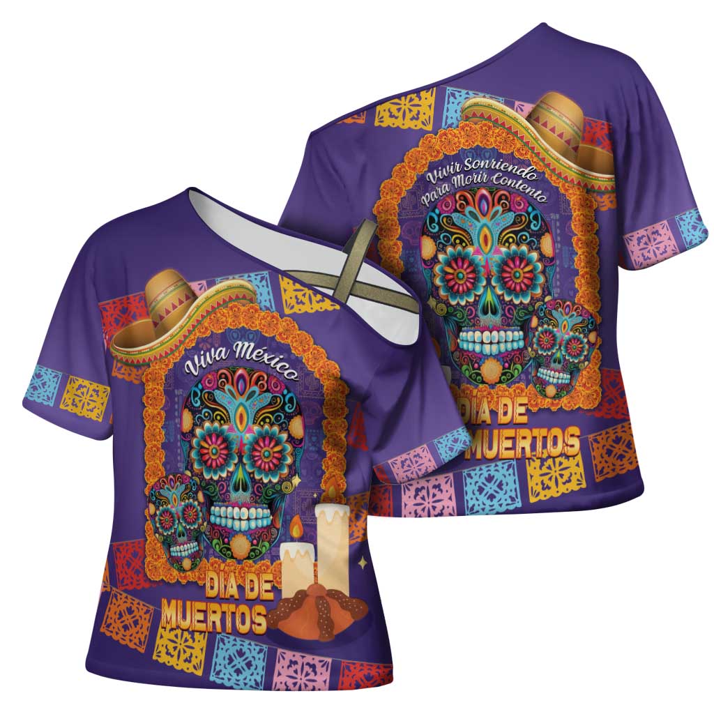Mexico Day Of The Dead Cross Shoulder Shirt Sombrero Sugar Skull Marigold Pan De Muerto - Wonder Print Shop