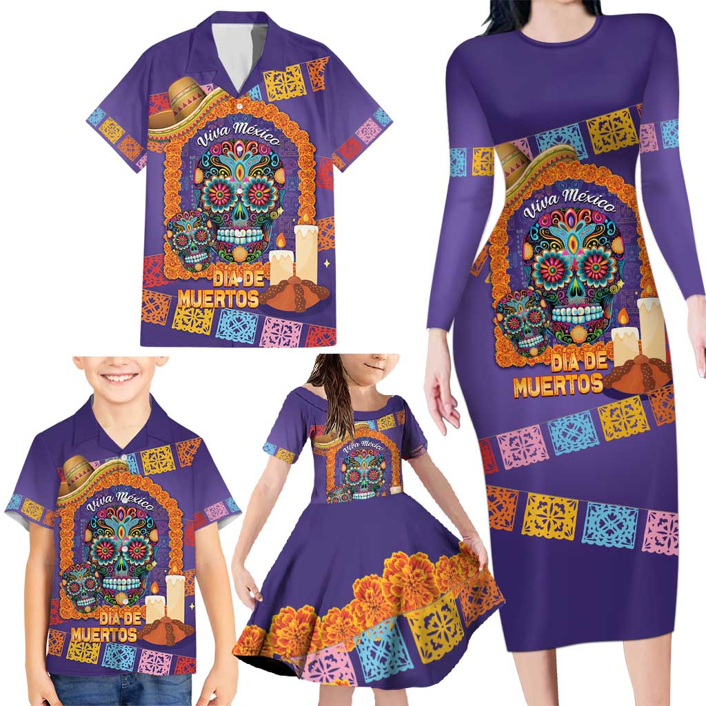 Mexico Day Of The Dead Family Matching Long Sleeve Bodycon Dress and Hawaiian Shirt Sombrero Sugar Skull Marigold Pan De Muerto - Wonder Print Shop